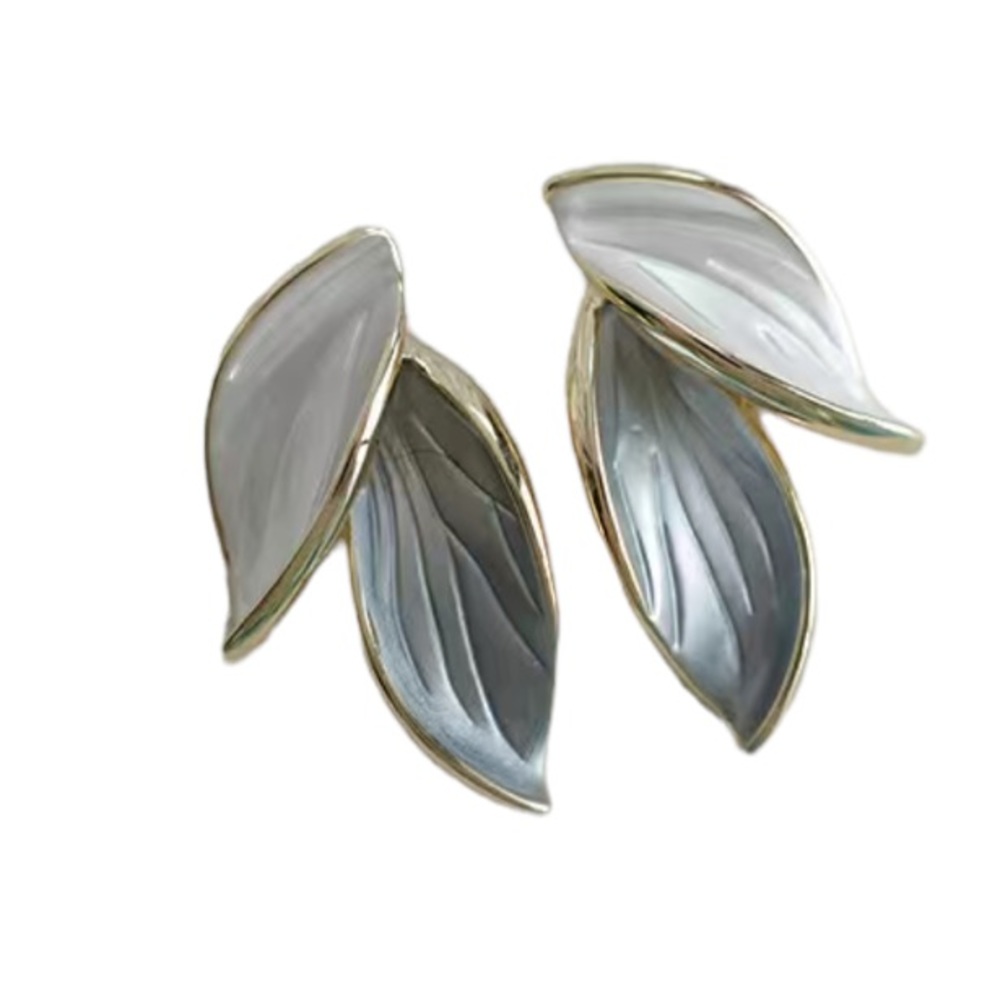 Blue and White with Gold Vintage Leaf Stud Earrings - Picture 5 of 7